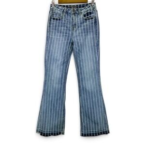 Rock & Roll Denim High Rise Extra Stretch Striped Trouser Flare Jeans Size 28X34